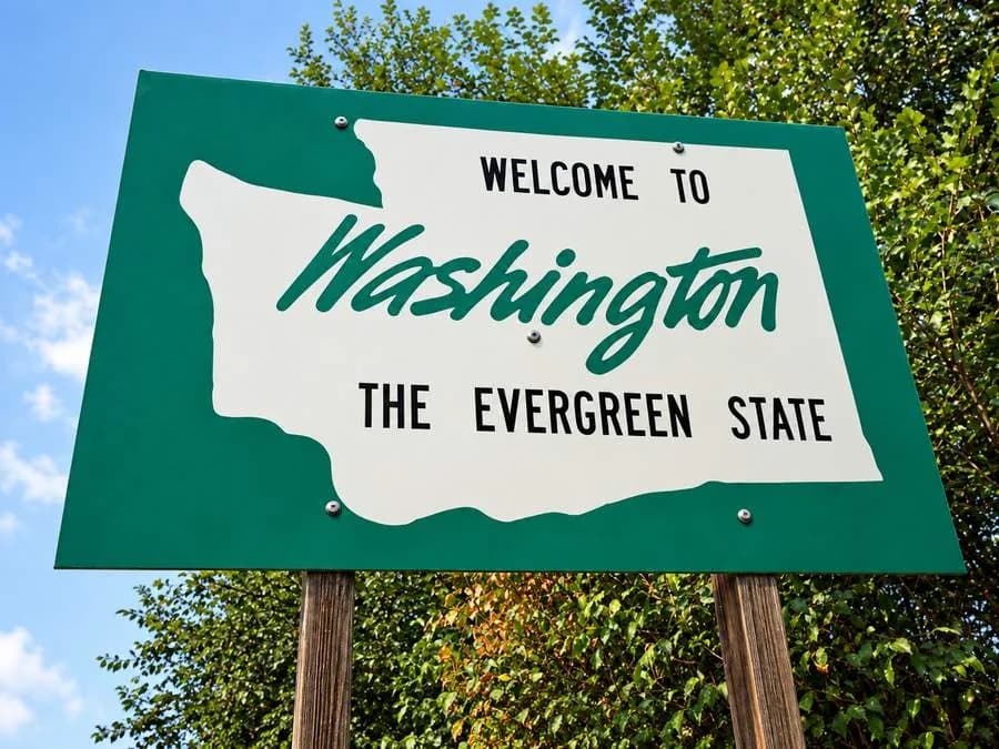 Welcome to Washington, the Evergreen State, road sign