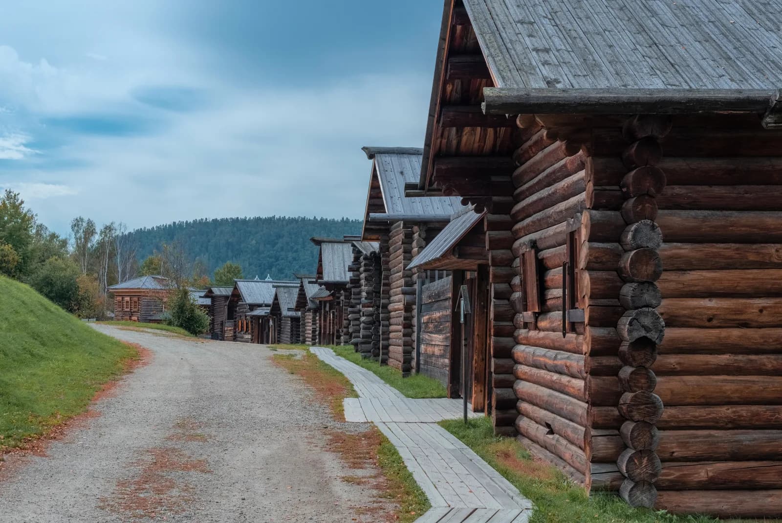 Historic log cabins at Pioneer Park in Ferndale, Washington